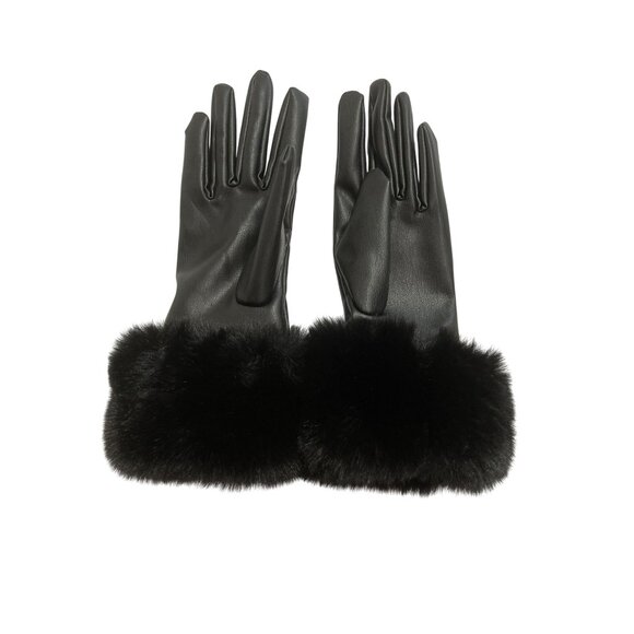 Faux Leather and Fur Gloves in Black - Picture 1 of 4